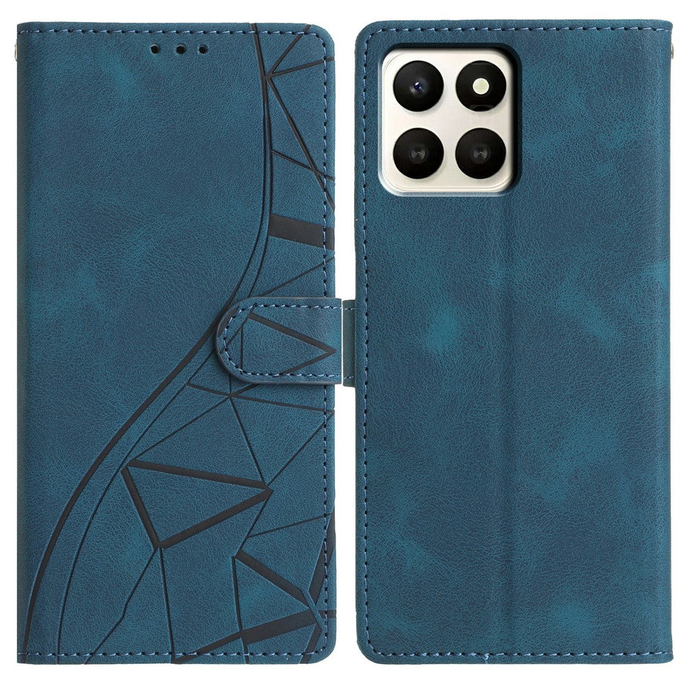 For Honor X7d 5G Case Wallet Stand Imprinted Triangle Pattern Leather Phone Flip Cover