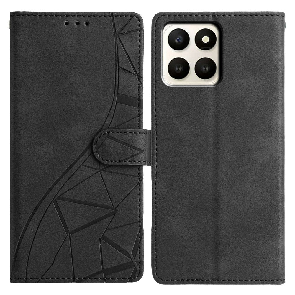 For Honor X7d 5G Case Wallet Stand Imprinted Triangle Pattern Leather Phone Flip Cover