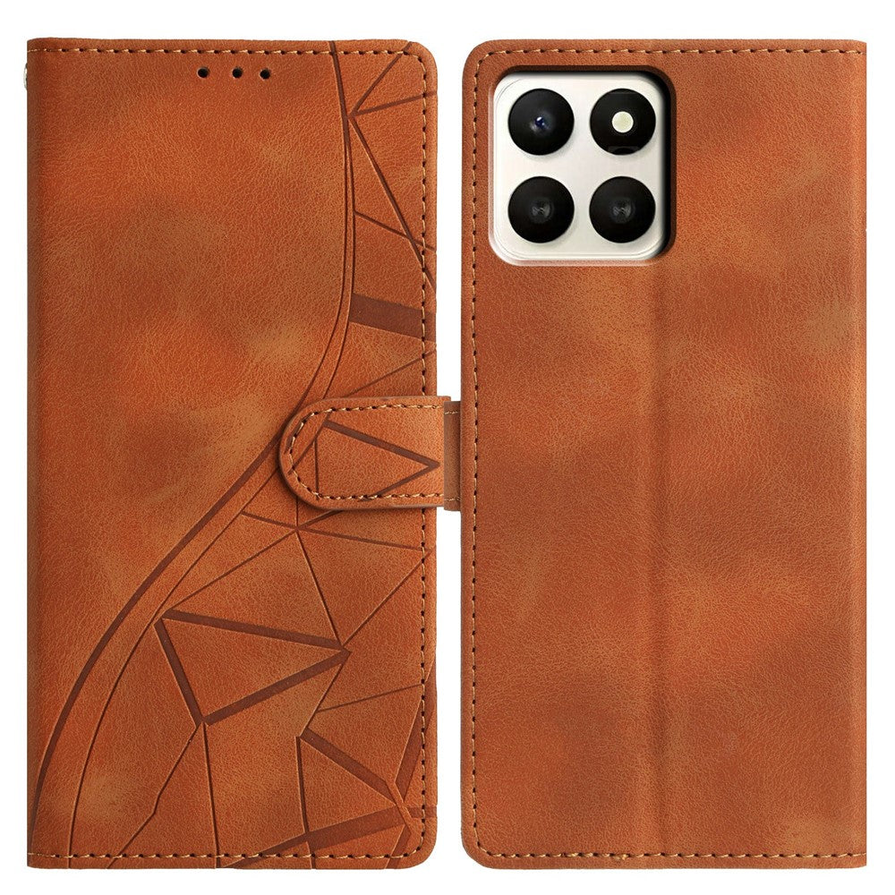 For Honor X7d 5G Case Wallet Stand Imprinted Triangle Pattern Leather Phone Flip Cover