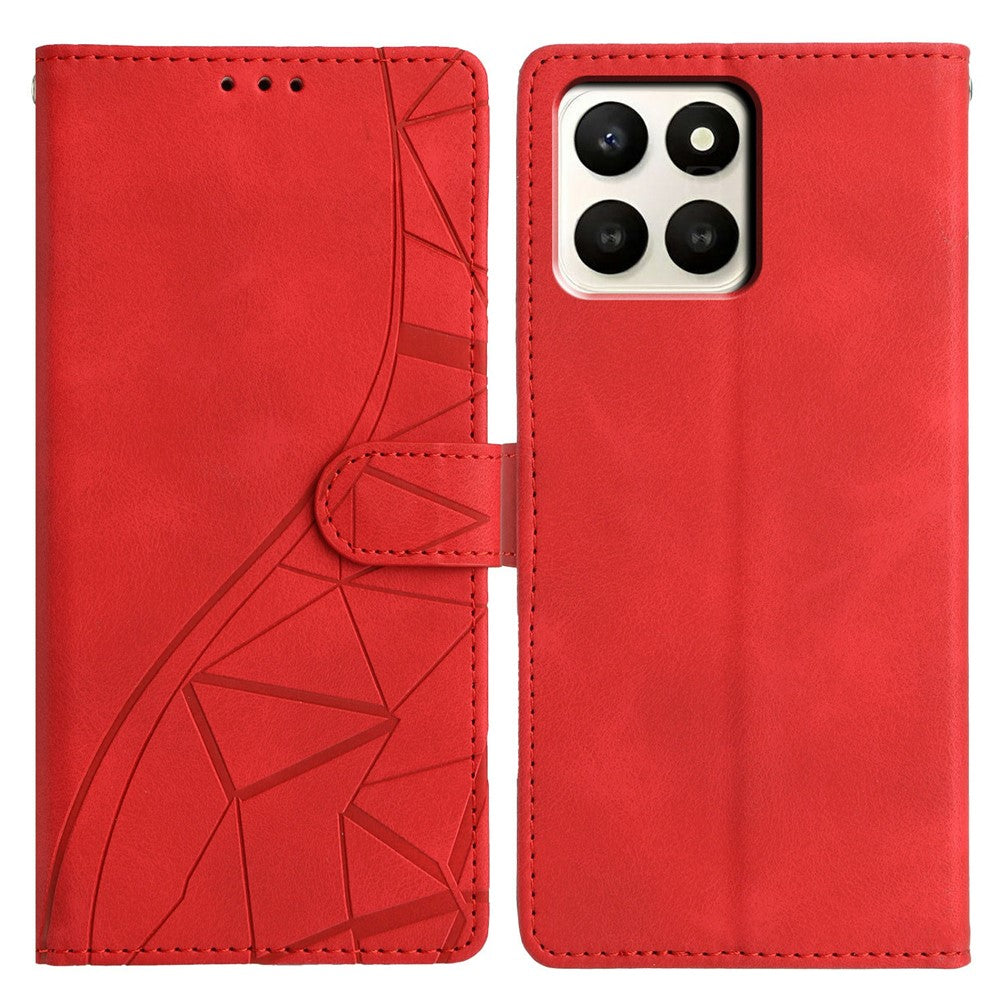 For Honor X7d 5G Case Wallet Stand Imprinted Triangle Pattern Leather Phone Flip Cover