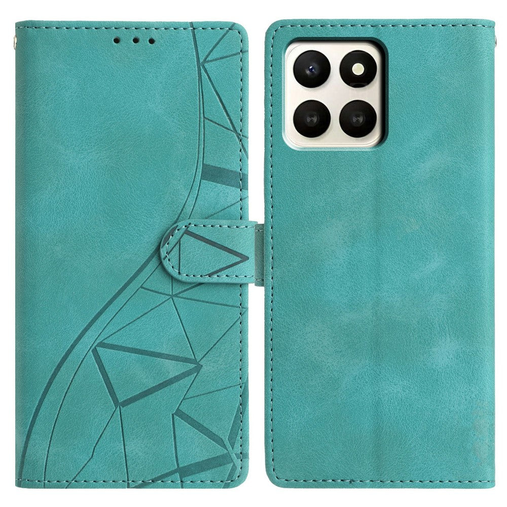 For Honor X7d 5G Case Wallet Stand Imprinted Triangle Pattern Leather Phone Flip Cover