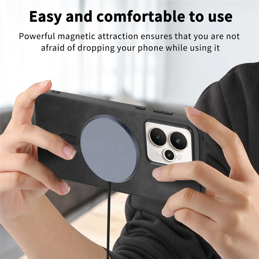 For Realme 15 Pro 5G Leather Back Case Compatible with MagSafe Skin-touch Phone Cover