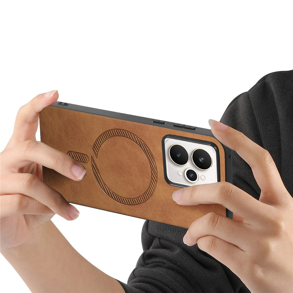 For Realme 15 Pro 5G Leather Back Case Compatible with MagSafe Skin-touch Phone Cover