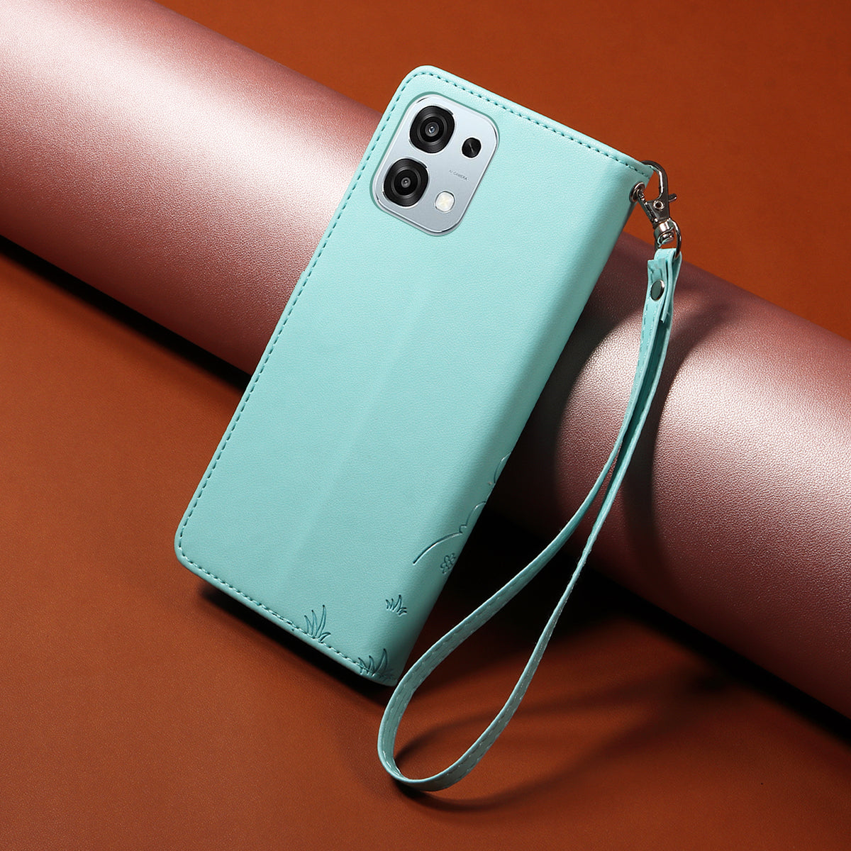 For Oppo A6 5G Case RFID Blocking Imprinted Dog Pattern PU Leather Phone Cover with Wrist Strap