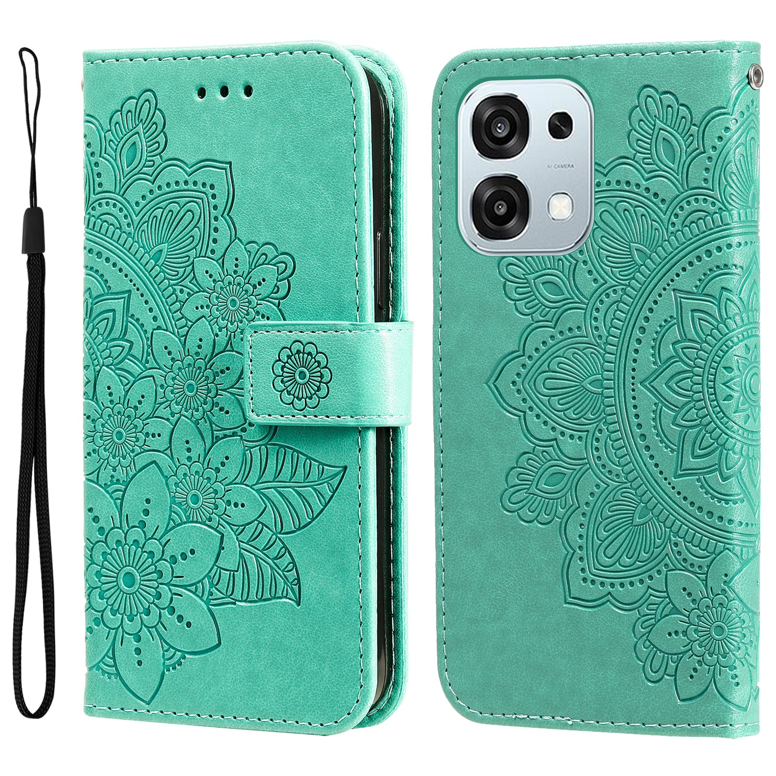 For Oppo A6 5G Case Floral Pattern PU Leather Wallet Stand Phone Cover