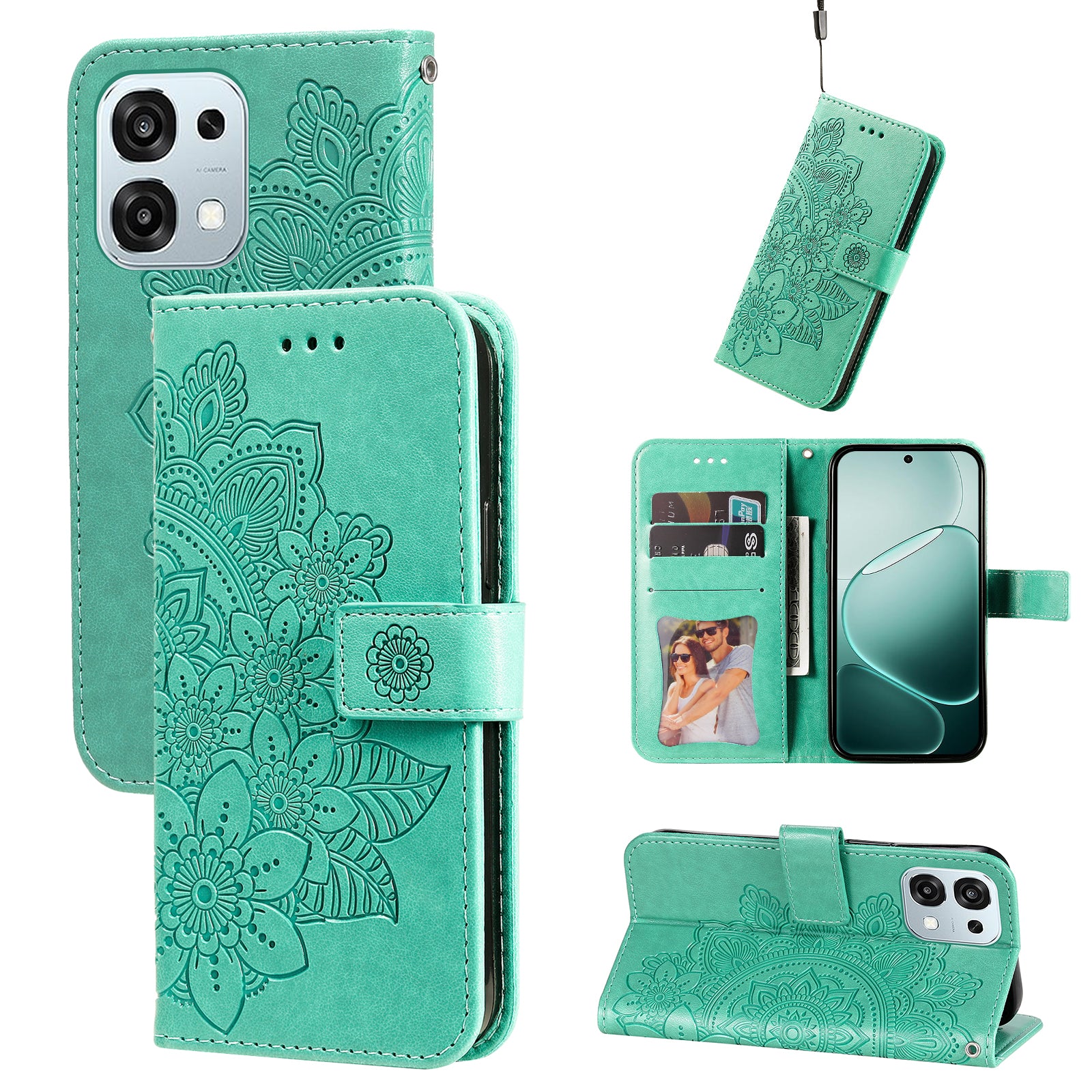 For Oppo A6 5G Case Floral Pattern PU Leather Wallet Stand Phone Cover