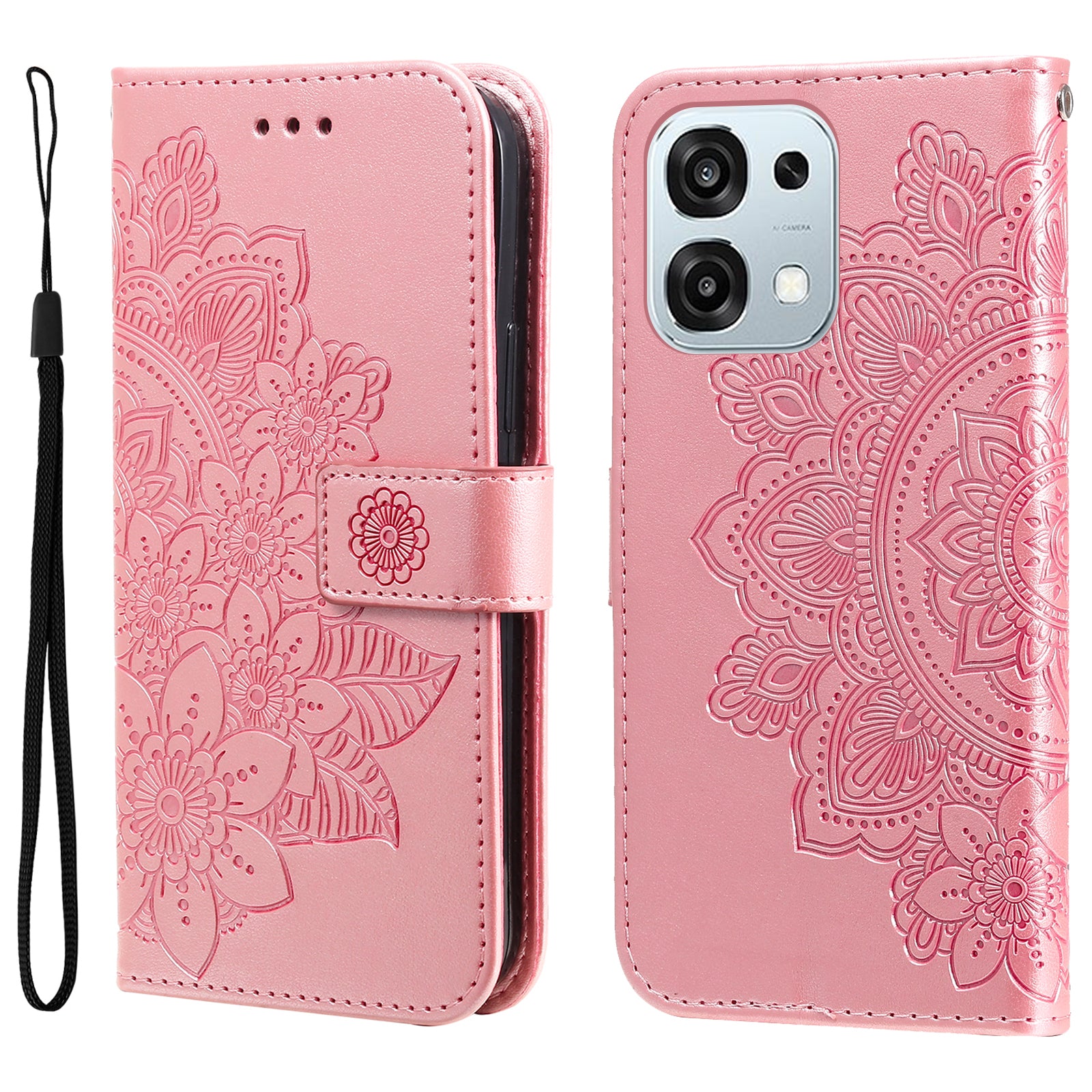 For Oppo A6 5G Case Floral Pattern PU Leather Wallet Stand Phone Cover
