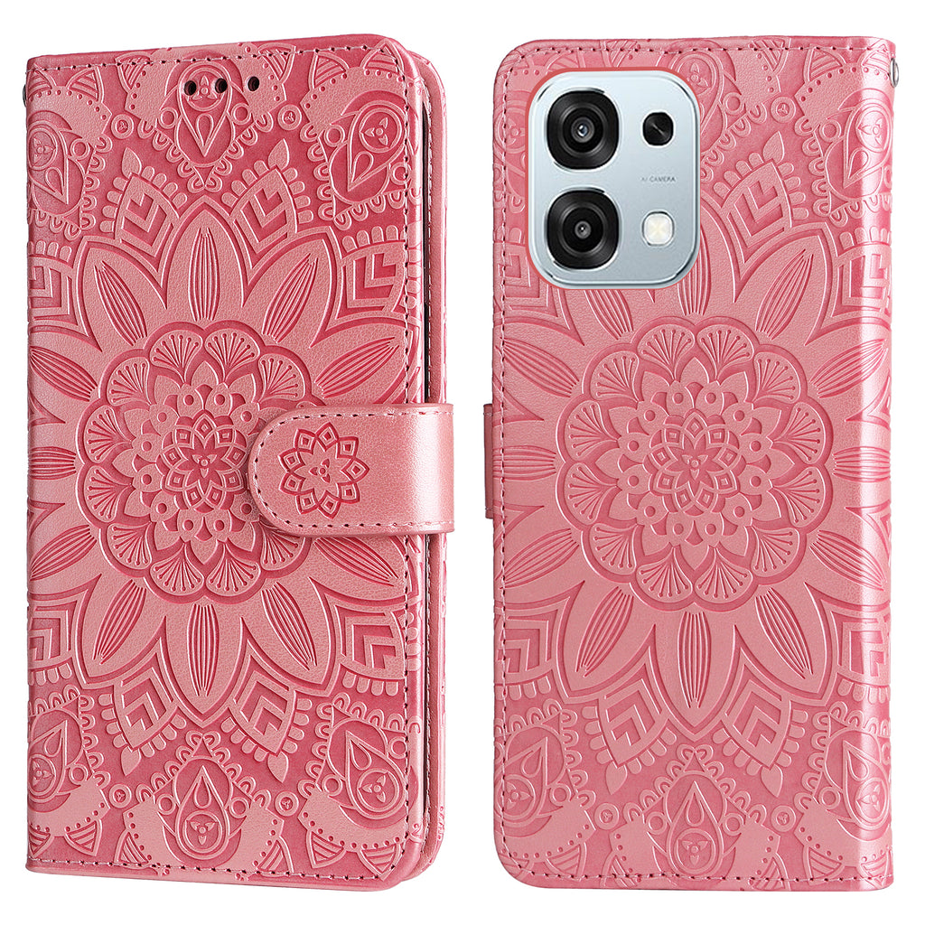 For Oppo A6 5G Case Sunflower Imprint Leather Wallet Phone Cover