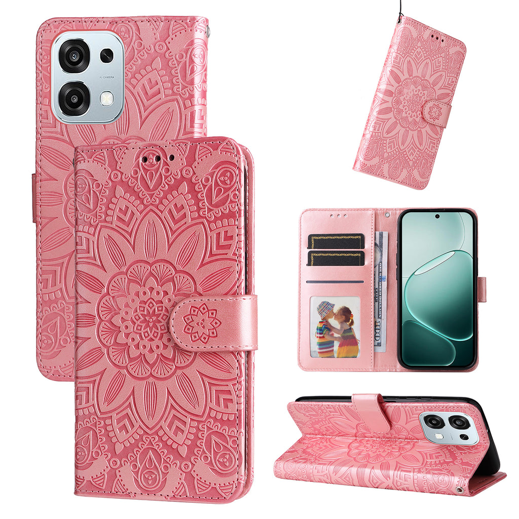 For Oppo A6 5G Case Sunflower Imprint Leather Wallet Phone Cover