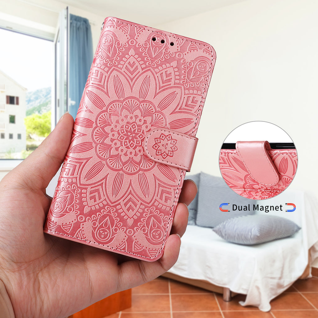 For Oppo A6 5G Case Sunflower Imprint Leather Wallet Phone Cover