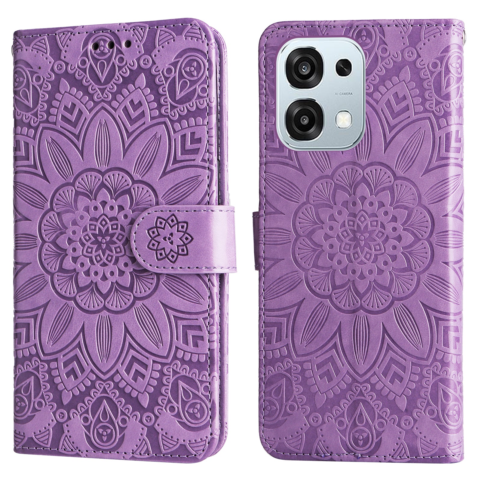 For Oppo A6 5G Case Sunflower Imprint Leather Wallet Phone Cover