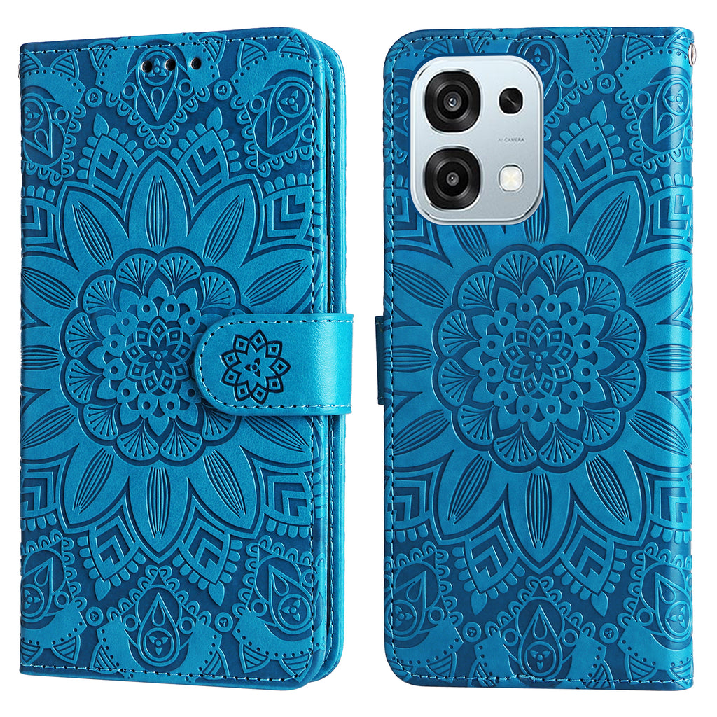 Étui portefeuille en cuir à motif tournesol pour Oppo A6 5G