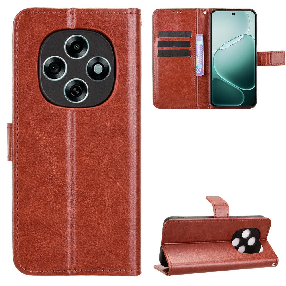 For Oppo F31 Pro 5G PU Leather Case with Strap Crazy Horse Texture Phone Wallet Cover