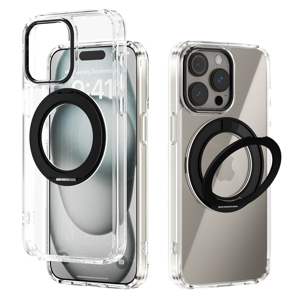 ABEEL Q-LUCK For iPhone 14 Pro Magnetic Case Rotating Kickstand Shockproof TPU + PC Phone Back Cover