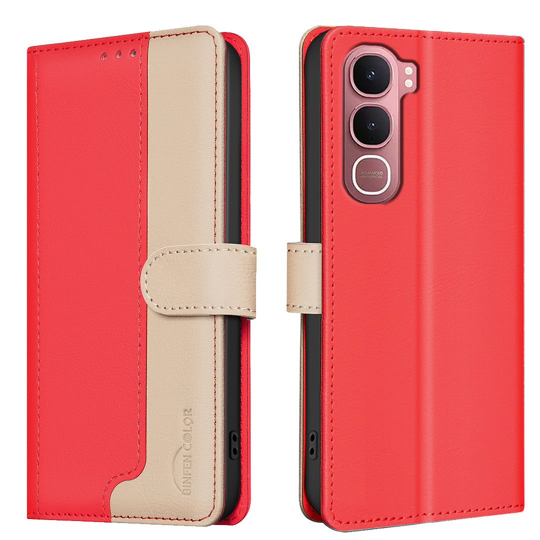 For vivo Y31 5G Leather Case BINFEN COLOR Splicing Color RFID Blocking Wallet Stand Phone Cover