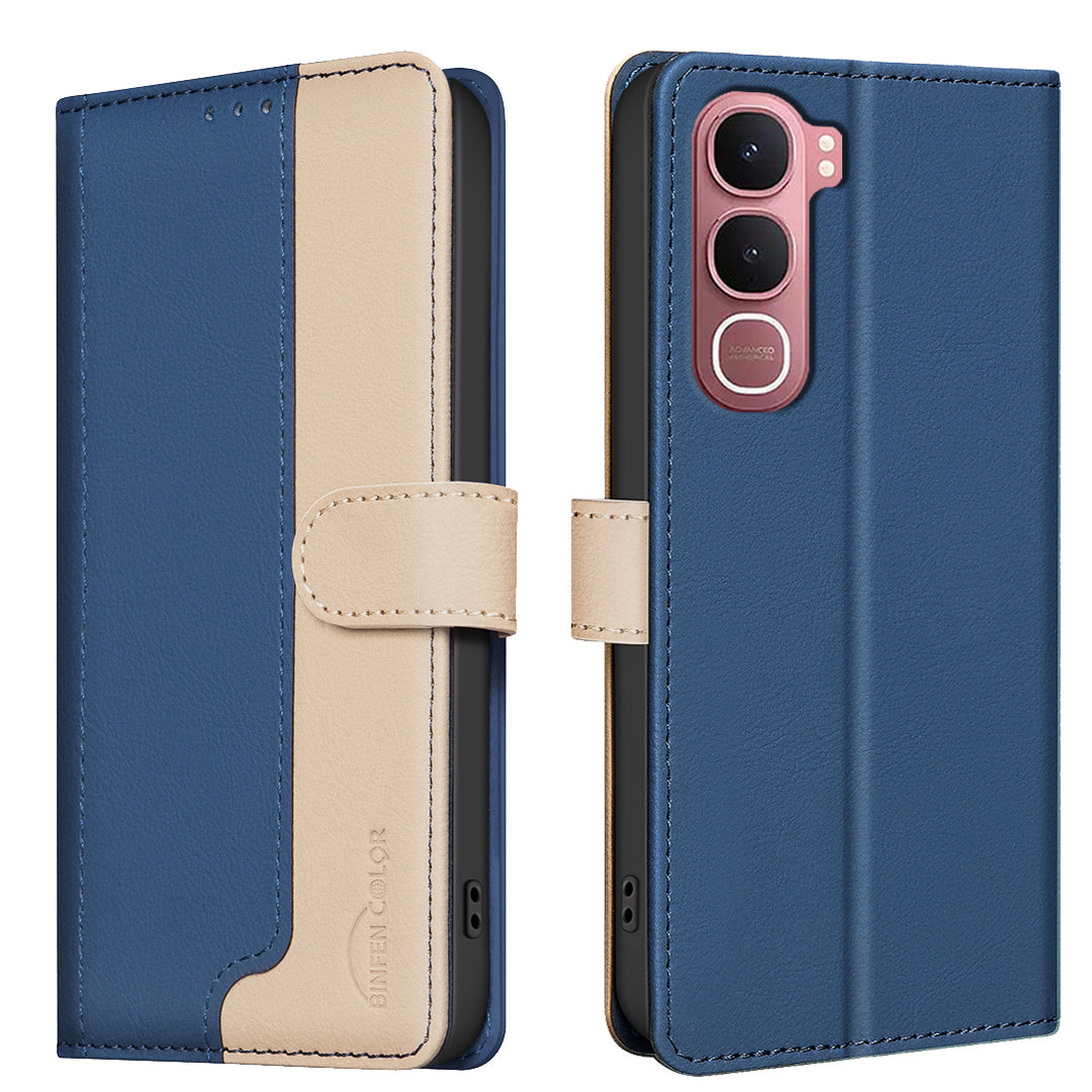 For vivo Y31 5G Leather Case BINFEN COLOR Splicing Color RFID Blocking Wallet Stand Phone Cover