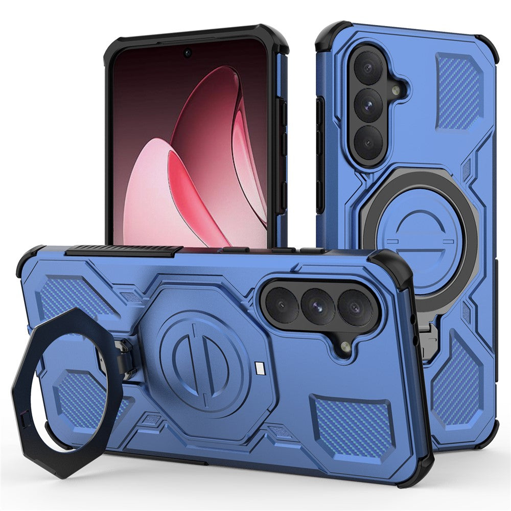 Funda magnética para Samsung Galaxy A56 5G con soporte giratorio de metal, resistente a golpes, fabricada en PC + TPU.