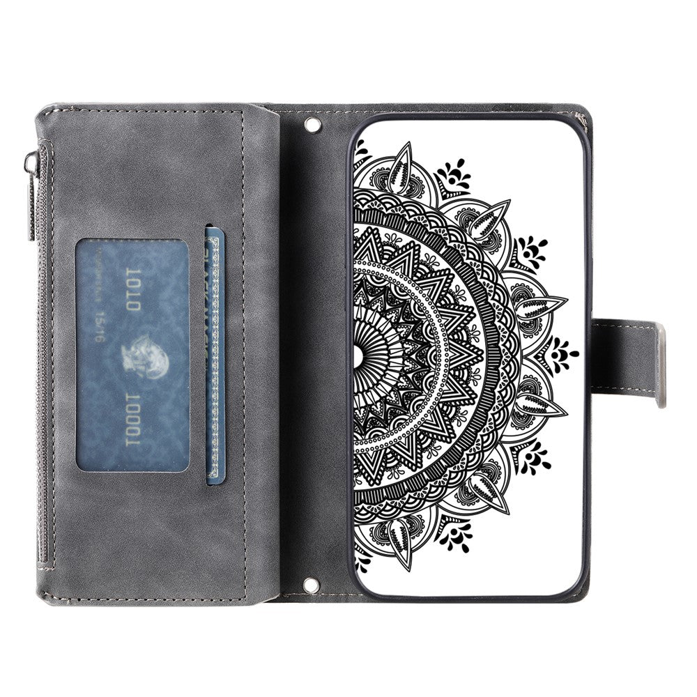 For Motorola Moto G06 4G Wallet Case Mandala Flower Pattern PU Leather Phone Cover with Wrist Strap