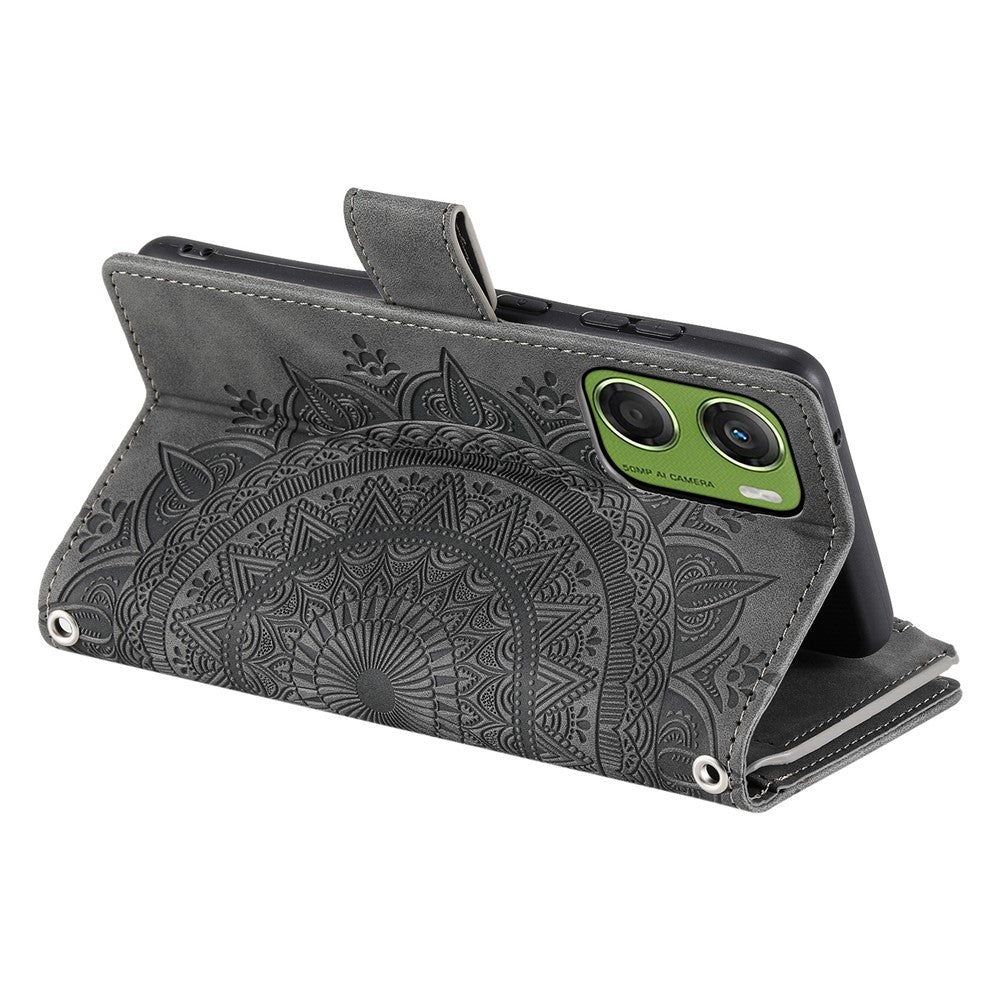 For Motorola Moto G06 4G Wallet Case Mandala Flower Pattern PU Leather Phone Cover with Wrist Strap