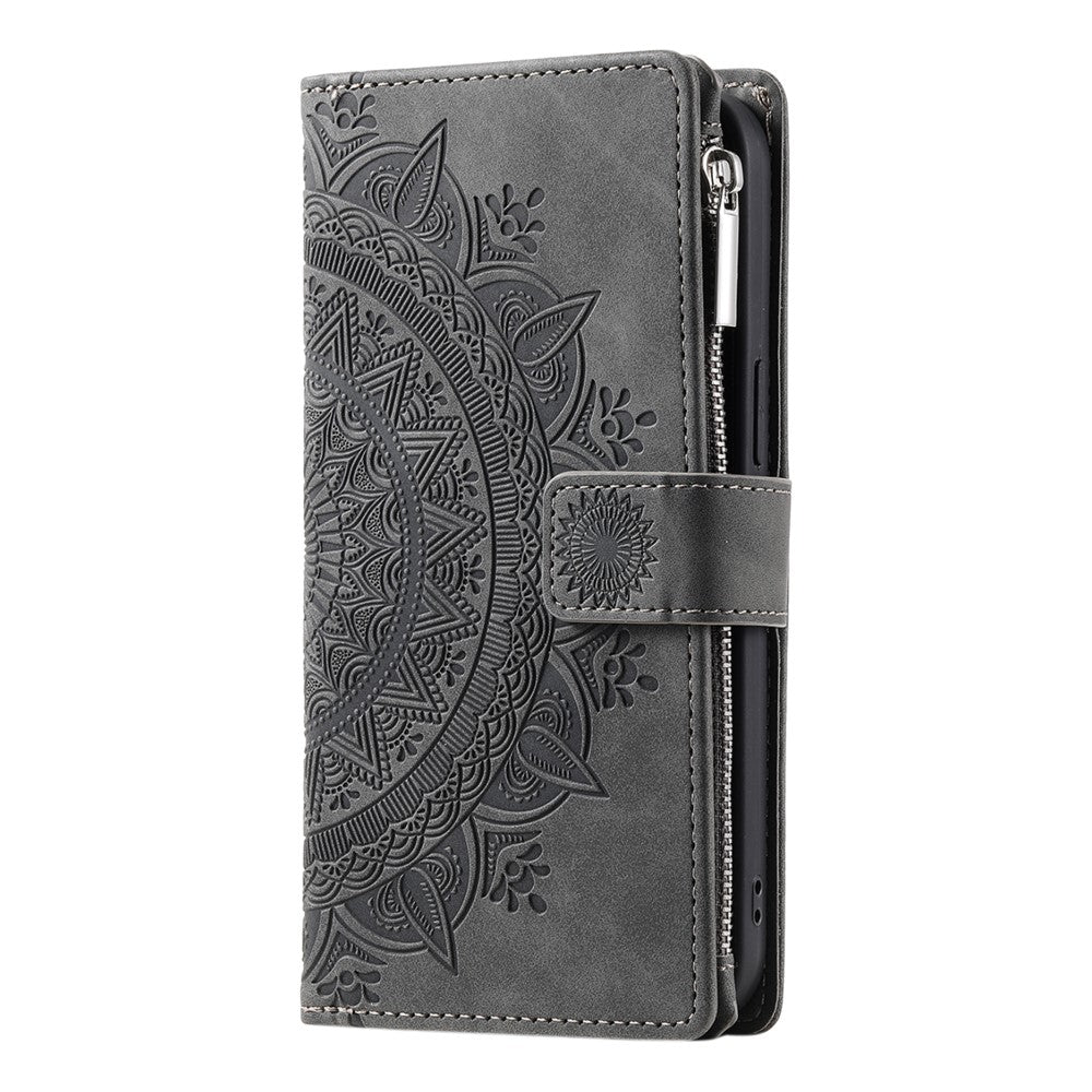 For Motorola Moto G06 4G Wallet Case Mandala Flower Pattern PU Leather Phone Cover with Wrist Strap