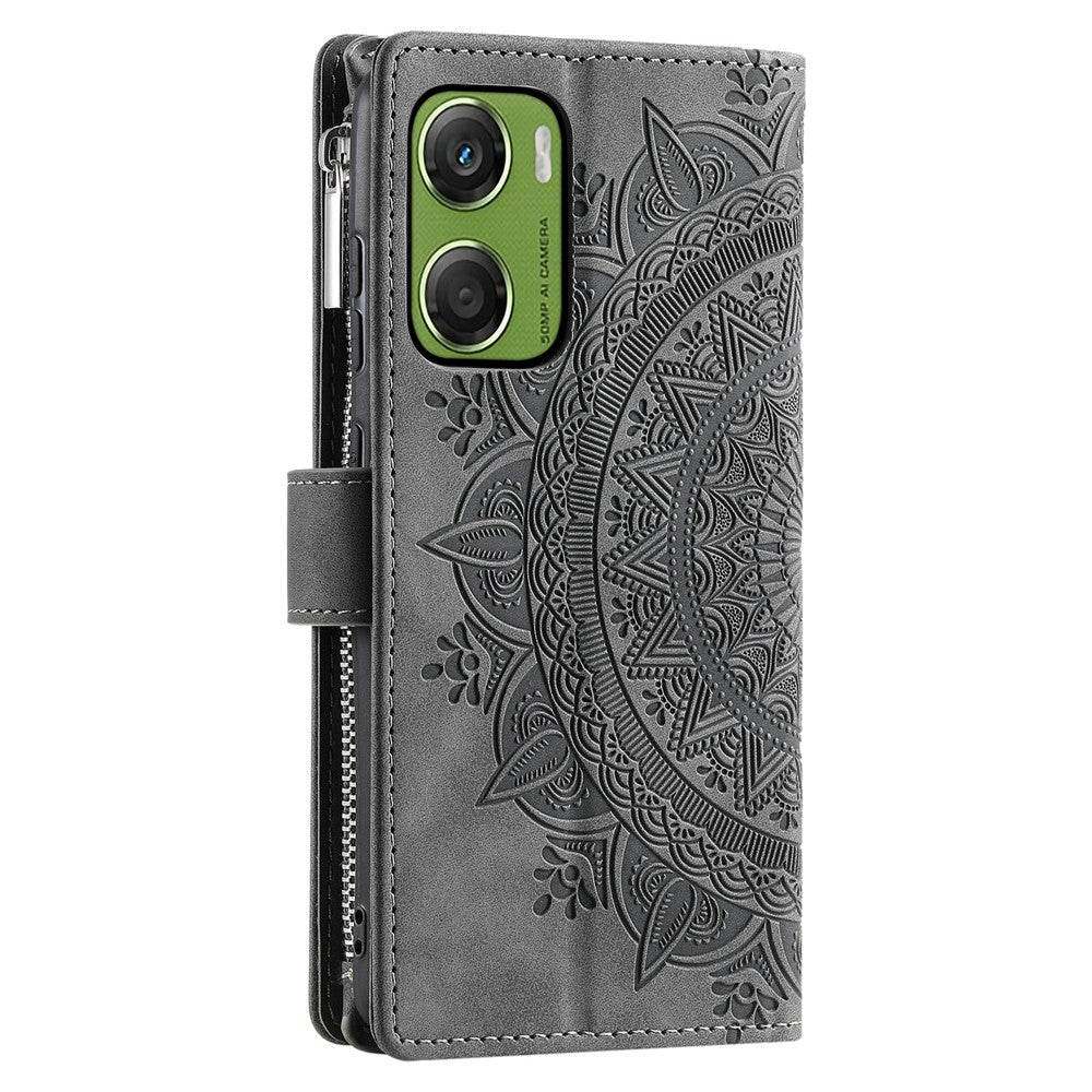 For Motorola Moto G06 4G Wallet Case Mandala Flower Pattern PU Leather Phone Cover with Wrist Strap