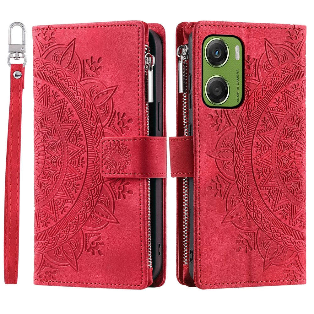 For Motorola Moto G06 4G Wallet Case Mandala Flower Pattern PU Leather Phone Cover with Wrist Strap