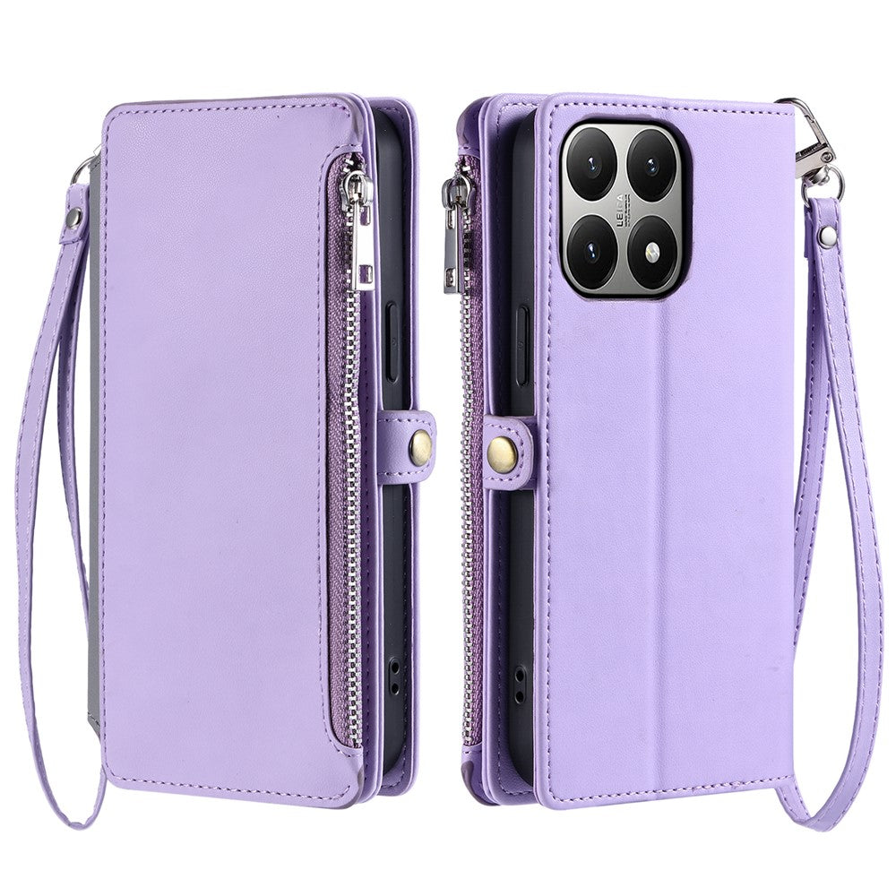 For Xiaomi 15T Case TPU + PU Leather Wallet Phone Cover with Wrist Strap