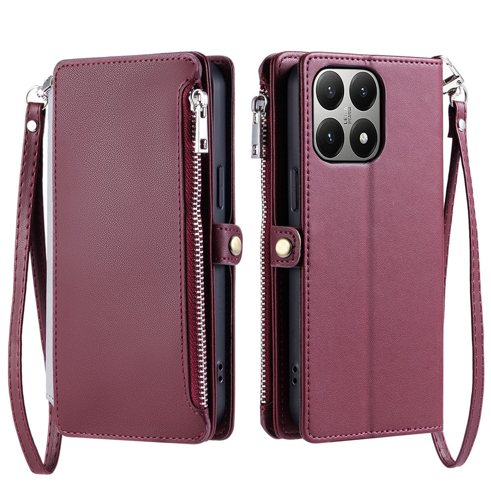 For Xiaomi 15T Case TPU + PU Leather Wallet Phone Cover with Wrist Strap