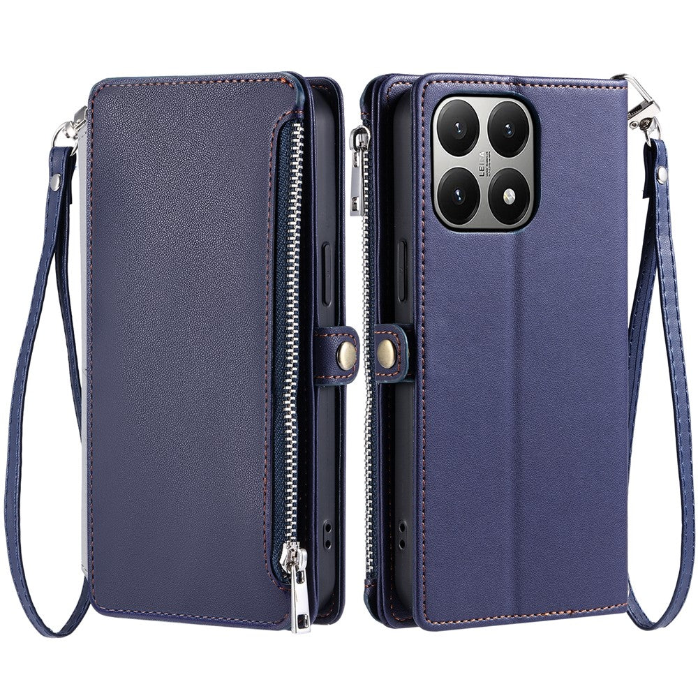 For Xiaomi 15T Case TPU + PU Leather Wallet Phone Cover with Wrist Strap