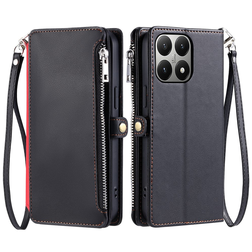 For Xiaomi 15T Case TPU + PU Leather Wallet Phone Cover with Wrist Strap