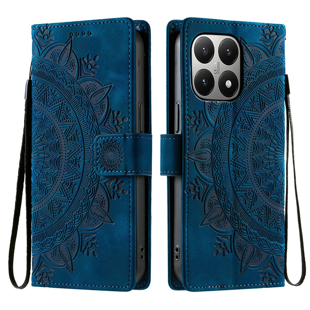 For Xiaomi 15T Case Imprinted Totem Skin Feel Wallet Leather Phone Cover with Hand Strap