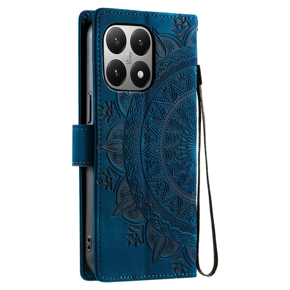 For Xiaomi 15T Case Imprinted Totem Skin Feel Wallet Leather Phone Cover with Hand Strap