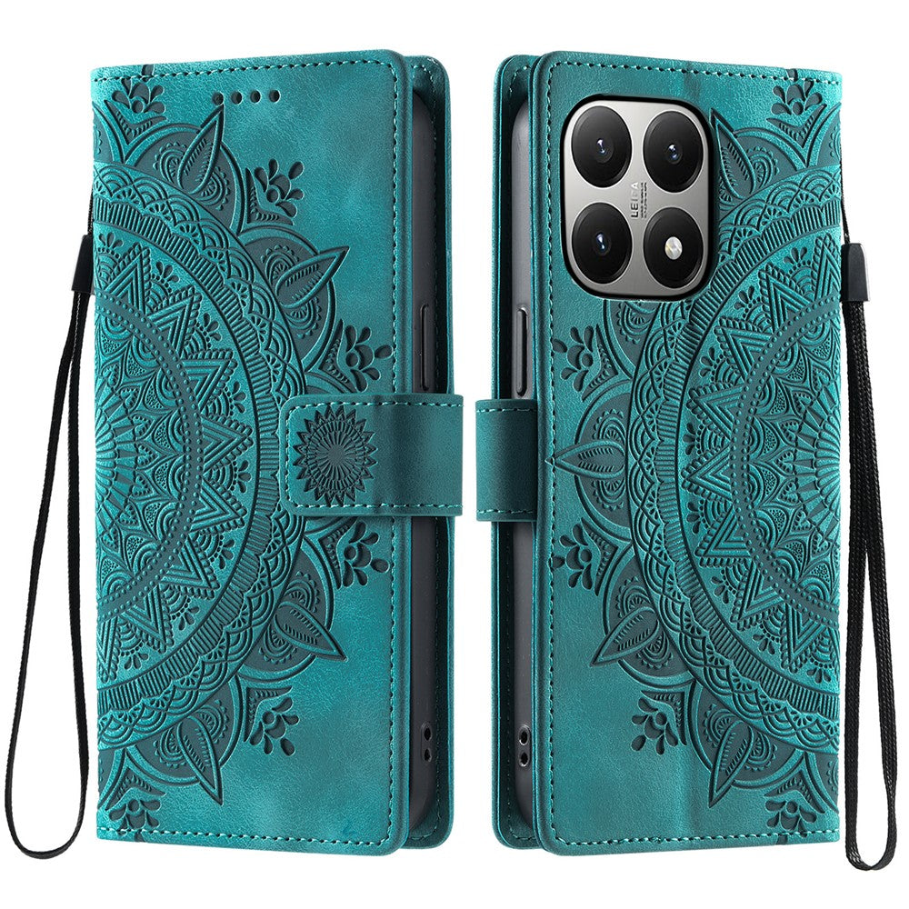 For Xiaomi 15T Case Imprinted Totem Skin Feel Wallet Leather Phone Cover with Hand Strap