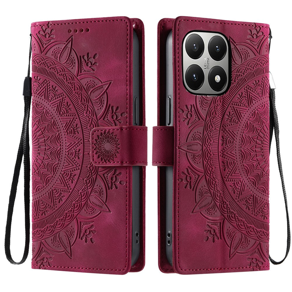 For Xiaomi 15T Case Imprinted Totem Skin Feel Wallet Leather Phone Cover with Hand Strap