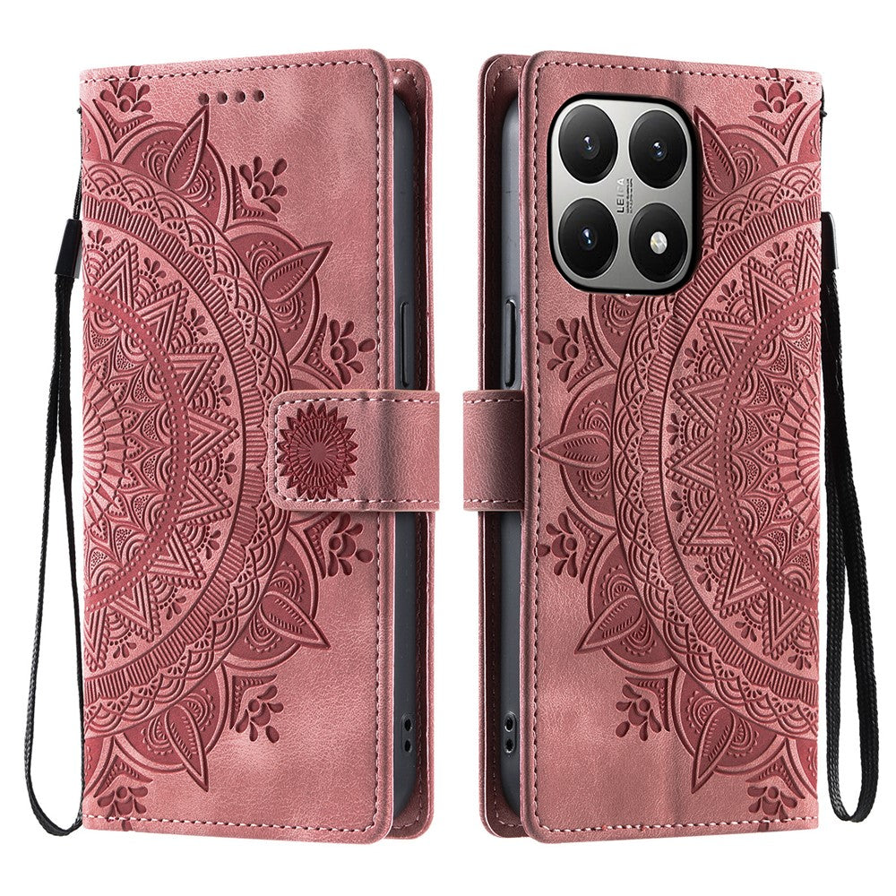 For Xiaomi 15T Case Imprinted Totem Skin Feel Wallet Leather Phone Cover with Hand Strap