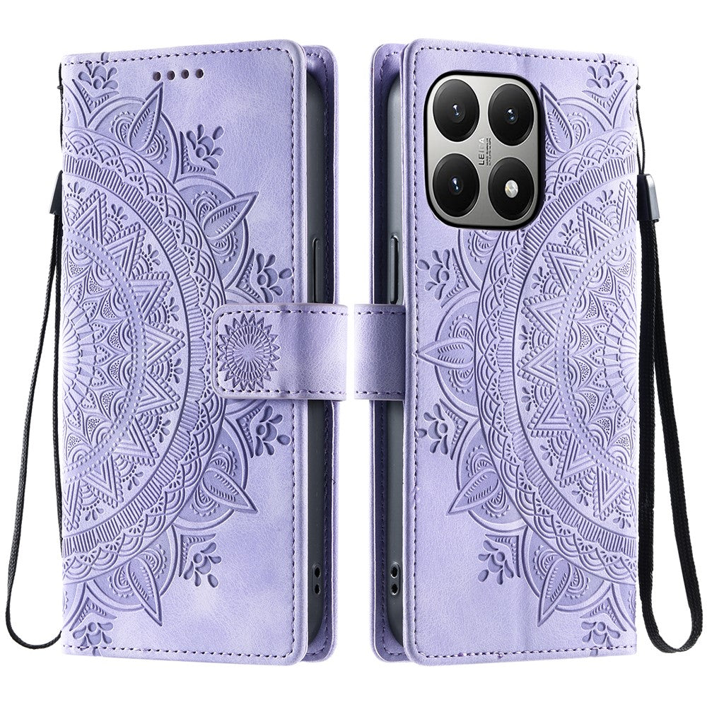 For Xiaomi 15T Case Imprinted Totem Skin Feel Wallet Leather Phone Cover with Hand Strap