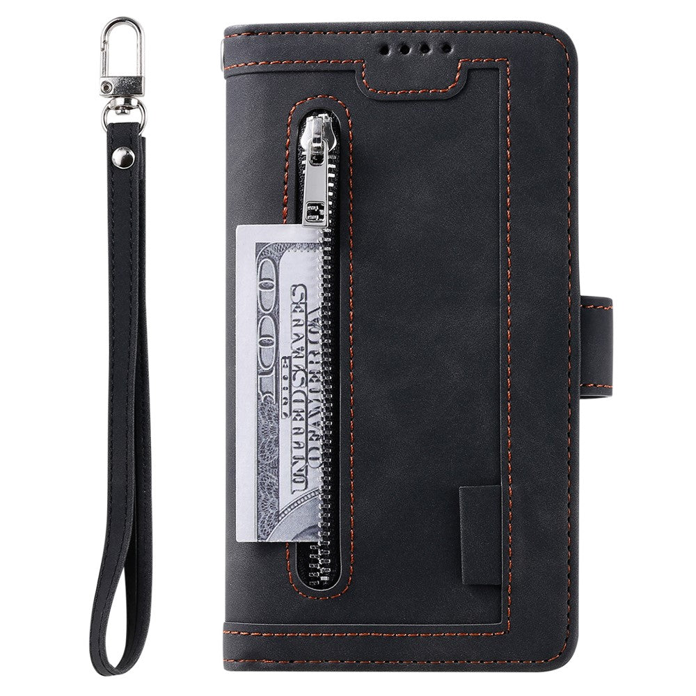 For Xiaomi 15T Case 9 Card Slots Zipper Wallet PU Leather Phone Cover with Wrist Strap