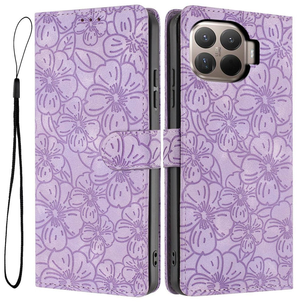 For Xiaomi 15T Pro Flip Case Cherry Blossom Pattern Leather Wallet Stand Phone Cover with Wrist Strap