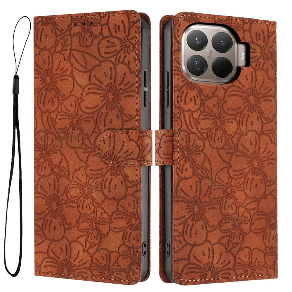 For Xiaomi 15T Pro Flip Case Cherry Blossom Pattern Leather Wallet Stand Phone Cover with Wrist Strap