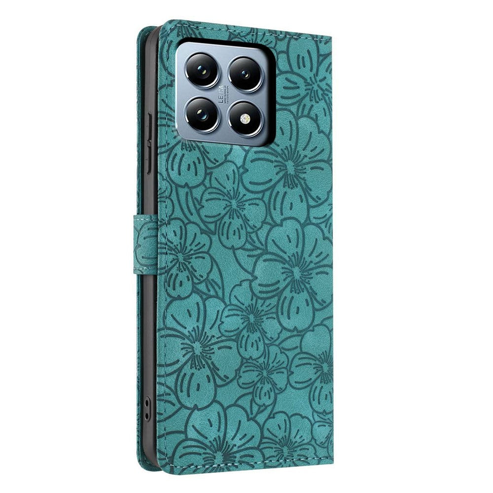 For Xiaomi 14T Pro Flip Case Cherry Blossom Pattern Leather Wallet Stand Phone Cover with Wrist Strap