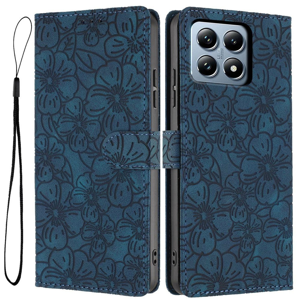 For Xiaomi 14T Pro Flip Case Cherry Blossom Pattern Leather Wallet Stand Phone Cover with Wrist Strap