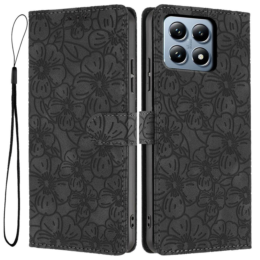 For Xiaomi 14T Pro Flip Case Cherry Blossom Pattern Leather Wallet Stand Phone Cover with Wrist Strap