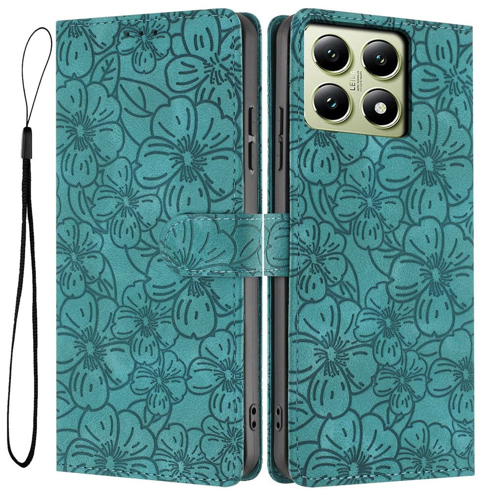 For Xiaomi 14T Flip Case Cherry Blossom Pattern Leather Wallet Stand Phone Cover with Wrist Strap