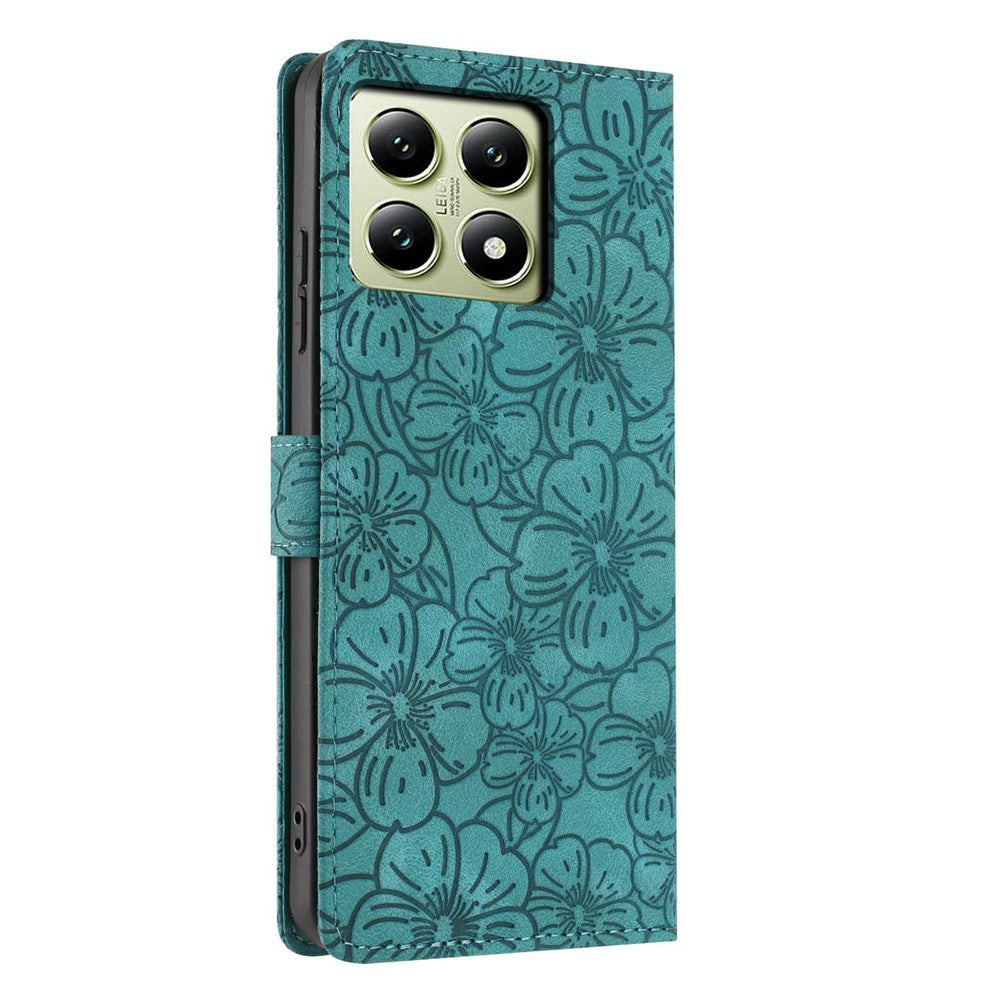 For Xiaomi 14T Flip Case Cherry Blossom Pattern Leather Wallet Stand Phone Cover with Wrist Strap