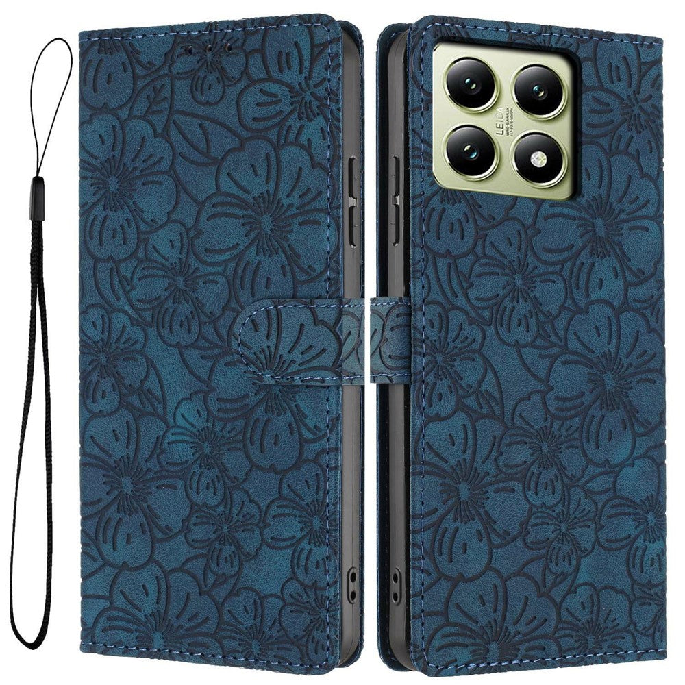 For Xiaomi 14T Flip Case Cherry Blossom Pattern Leather Wallet Stand Phone Cover with Wrist Strap