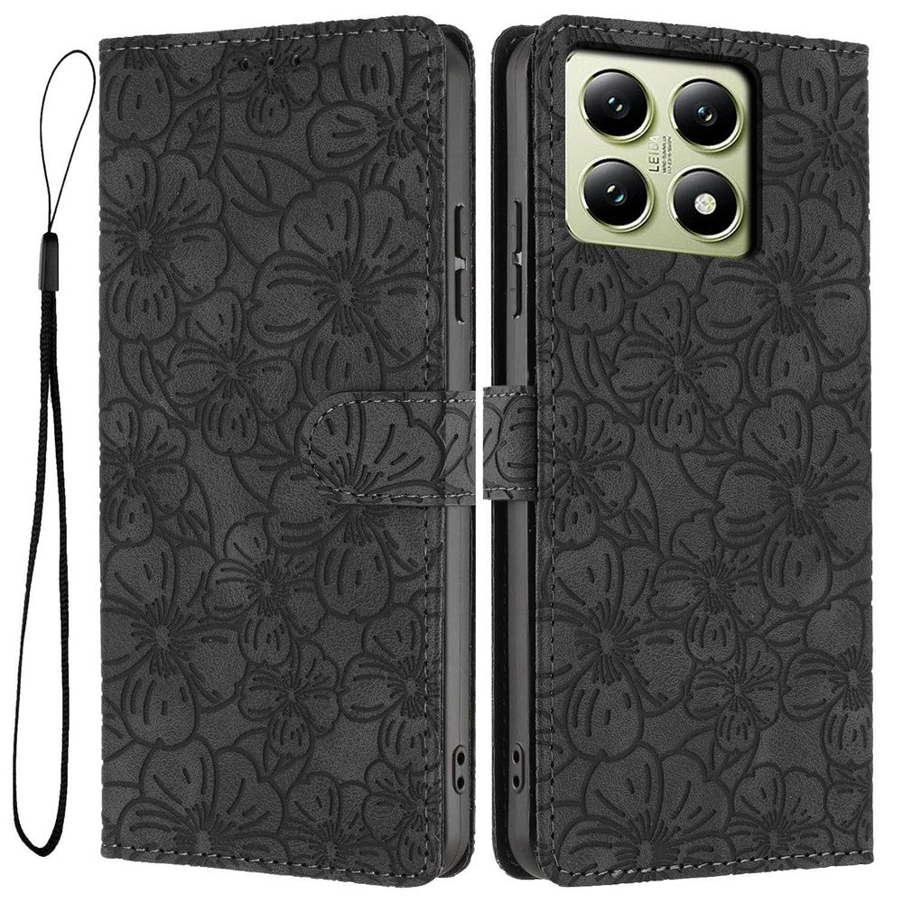 For Xiaomi 14T Flip Case Cherry Blossom Pattern Leather Wallet Stand Phone Cover with Wrist Strap