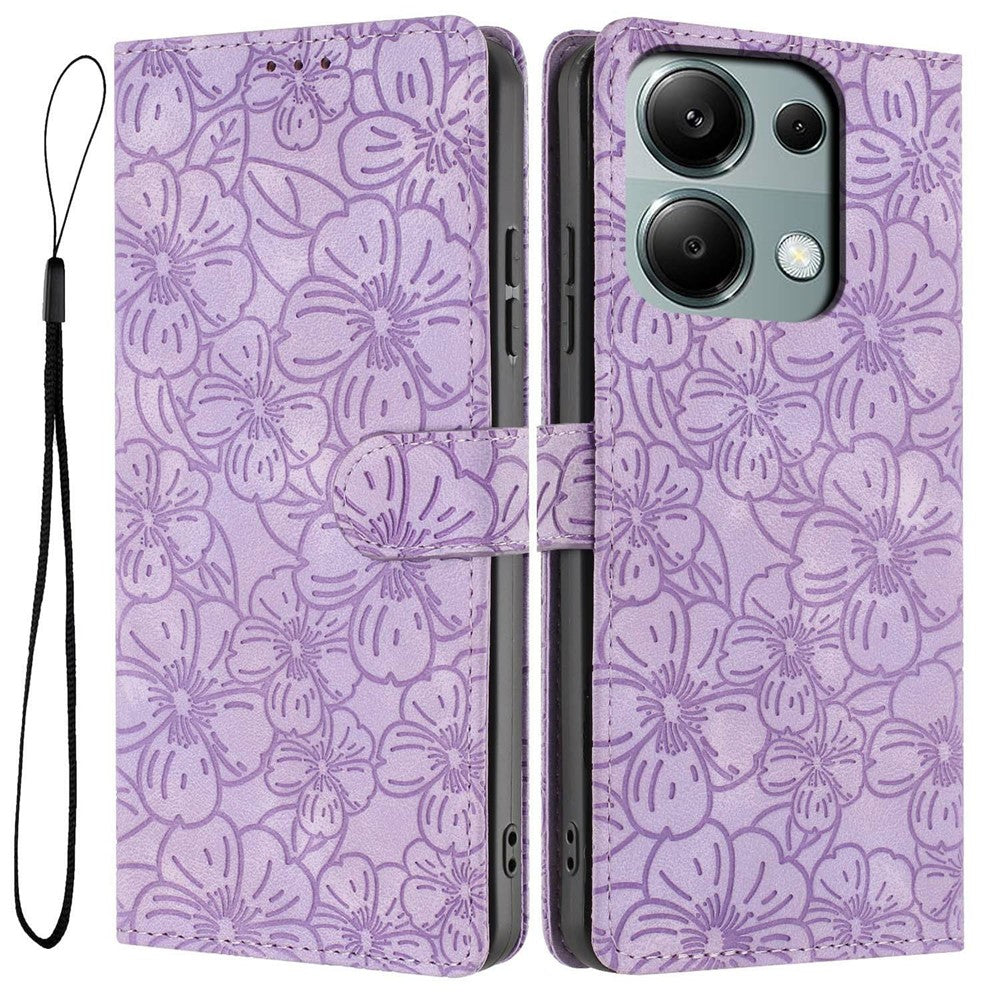 Flip Case For Xiaomi Redmi Note 14S 4G  /  Note 13 Pro 4G  /  Poco M6 Pro 4G Leather Phone Cover Cherry Blossom Pattern Wallet Stand with Wrist Strap