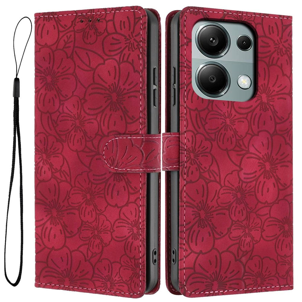 Flip Case For Xiaomi Redmi Note 14S 4G  /  Note 13 Pro 4G  /  Poco M6 Pro 4G Leather Phone Cover Cherry Blossom Pattern Wallet Stand with Wrist Strap