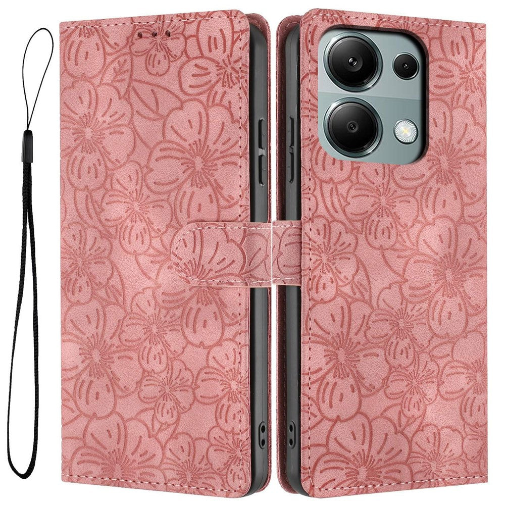 Flip Case For Xiaomi Redmi Note 14S 4G  /  Note 13 Pro 4G  /  Poco M6 Pro 4G Leather Phone Cover Cherry Blossom Pattern Wallet Stand with Wrist Strap