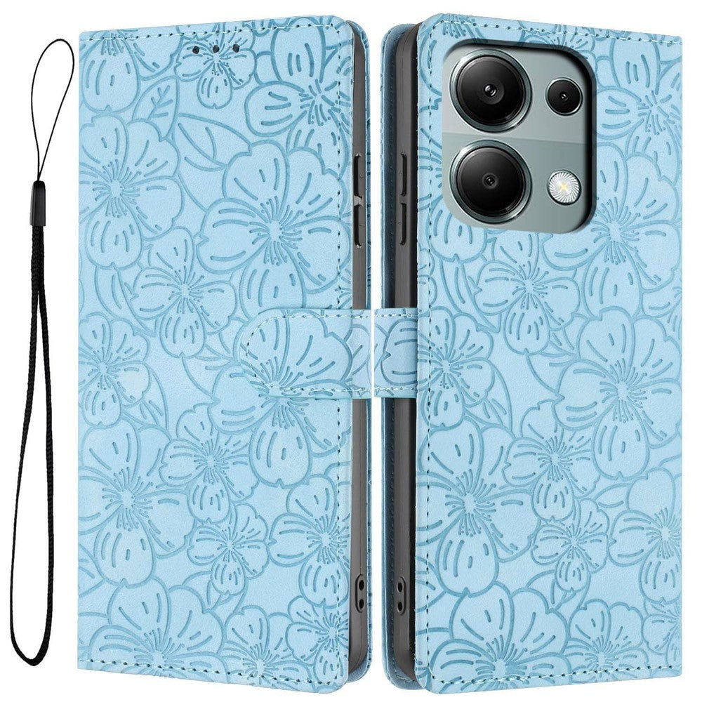 Flip Case For Xiaomi Redmi Note 14S 4G  /  Note 13 Pro 4G  /  Poco M6 Pro 4G Leather Phone Cover Cherry Blossom Pattern Wallet Stand with Wrist Strap